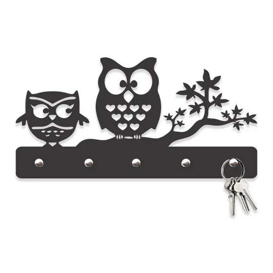 Porta Chaves Corujinhas MDF Preto Fosco