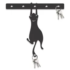 Porta Chaves Gato Pendurado MDF Preto Fosco