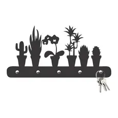 Porta Chaves Plantas MDF Preto Fosco