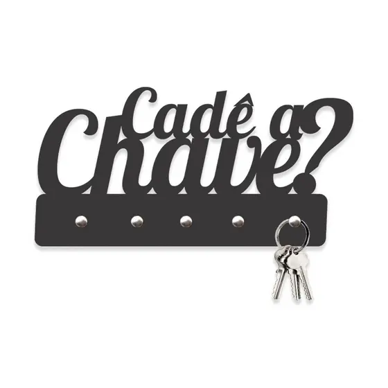 Porta Chaves Cadê a Chave em Mdf Preto Fosco