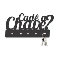 Porta Chaves Cadê a Chave em Mdf Preto Fosco