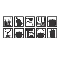 Kit 10 Quadros Decorativos Utensilios de Cozinha MDF Preto Fosco