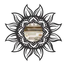 Espelho Decorativo Mandala Sol MDF Preto Fosco em 3 Tamanhos