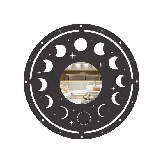 Espelho Decorativo Fases da Lua MDF Preto Fosco em 3 Tamanhos