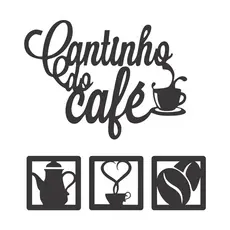 Kit 4 Peças Cantinho do Café Preto Fosco 30cm Decoração de Cozinha Mdf 3mm C/Dupla Face