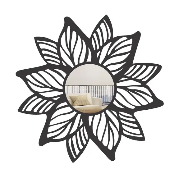 Espelho Decorativo Mandala Folhas MDF Preto Fosco em 3 Tamanhos
