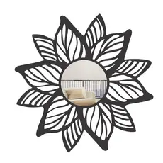 Espelho Decorativo Mandala Folhas MDF Preto Fosco em 3 Tamanhos