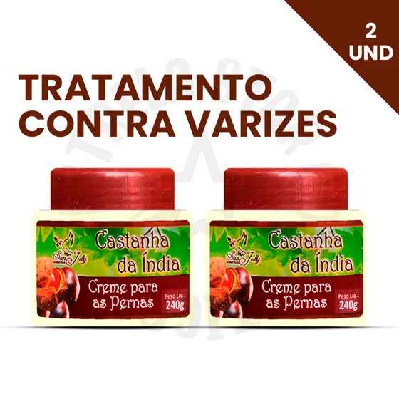 2 Creme para Pernas Castanha Índia Alívio de Dores e Cansaço 240g