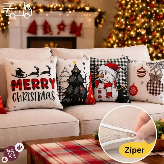 Kit 4 Capas Almofada Digital Decorativa De Natal 45x45 Cm