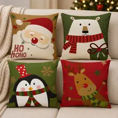 Kit 4 Capas Almofada Digital Decorativa De Natal 45x45 Cm