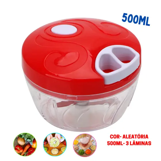 Triturador Multi Processador Para Temperos Alho e Ervas 500ml Tampa Vermelha