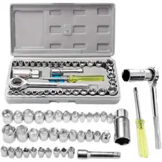 Jogo de Chave Catraca Reversível Kit de Ferramentas com Soquetes Sextavados 40 Peças Maleta Reparo de Moto Bicicleta Car