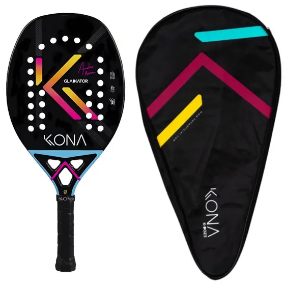 Raquete Profissional Beach Tennis Kona Gladiator 2025 Controle Potência Carbono 3K Premium Com Capa Exclusiva EVA Soft