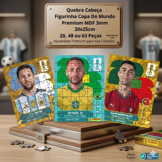 Quebra Cabeça Figurinhas da Copa Do Mundo em Mdf 3mm 20x25cm 20/48/63 Peças Grandes Brinquedo Jogo