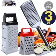 KIT 03 Unidades de Raladores Ralador - Ralador 24cm manual Inox Ralador 4 faces Mini Ralador Verduras Legumes Queijo