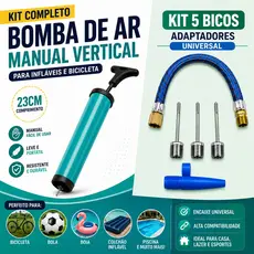Bomba de Ar Manual Universal 23cm Vertical e 5 Bicos Adaptadores Bicicleta Bola Boia Piscina Colchão Inflável Infláveis