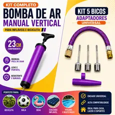Bomba de Ar Manual Universal 23cm Vertical + 5 Bicos Adaptadores Bicicleta Bola Boia Piscina Colchão Inflável Infláveis