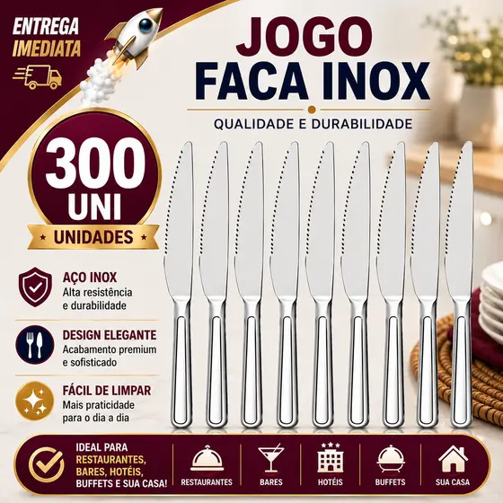 Conjunto 300/150/90 Facas Aço Inox Grande Luxo Faqueiro Para Restaurantes Bares Hotéis Buffet Eventos e Casa