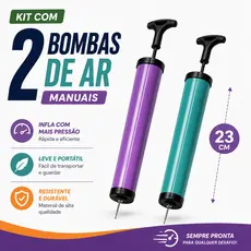 Bomba Manual de Ar 23cm Vertical para Encher Bola Bicicleta Boia Colchão Inflável Piscina Kit 1 ou 2 Unidades ou 5 Bicos