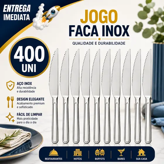 Kit400/200/100 Facas Aço Inox Grande Luxo Faqueiro Restaurante Bar Buffet Hotel Churrasco Cozinha Profissional Doméstico