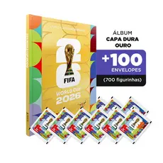 Álbum Ouro+100 Envelopes (700 Figurinhas) Copa do Mundo Capa Dura Dourado Oficial Panini