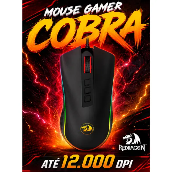 Mouse Gamer Redragon Cobra, Chroma RGB, 12400 DPI, 8 Botões