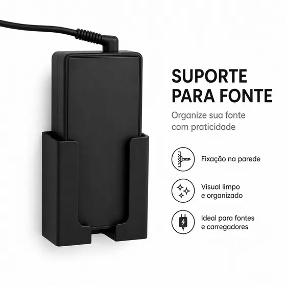 Suporte de Parede Universal P/ Carregador de Notebook / Fonte / Adaptador Organizador