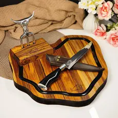 Kit para Churrasco Completo Tábua Garfo Tridente Faca 7" polegadas Dia dos Pais Presente Natal