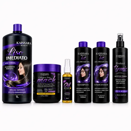 Kit Completo Kaissara Beauty Progressiva + Máscara Collagen + Shampoo e Condicionador + Óleo 60ml Liso Imediato