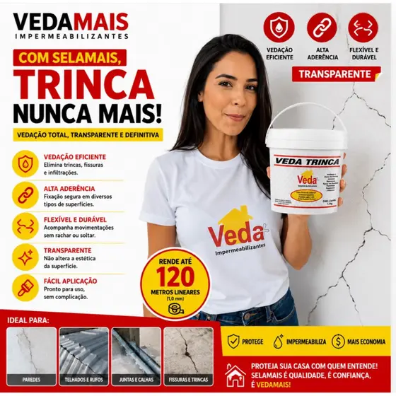 Veda Trinca; fissuras; rachaduras; calhas galvanizadas; microfissuras; Branco