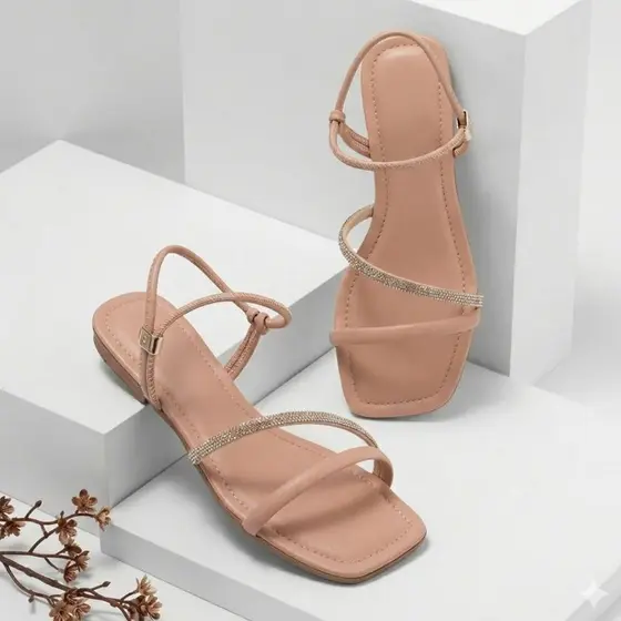 Sandália Rasteira Transversal Feminina Com Strass - Casual, Elegante e Confortável Ideal Para Festas, Praia e Passeios