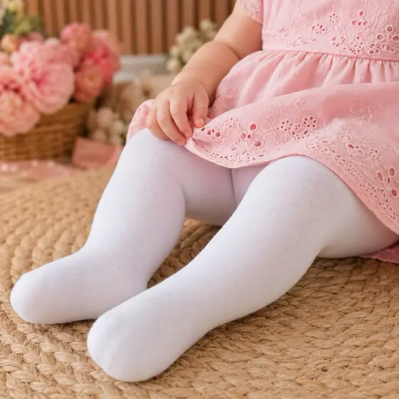 Meia Calça Para Bebe Inverno/Batizado fio 70 Branca Tamanho 0 a 12 meses