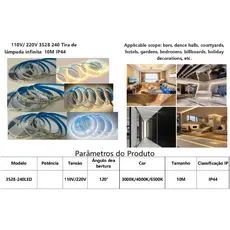Fita Led Direta Na Energia 110v ou 220v 240leds/m Rolo 10m Não Usa Fonte