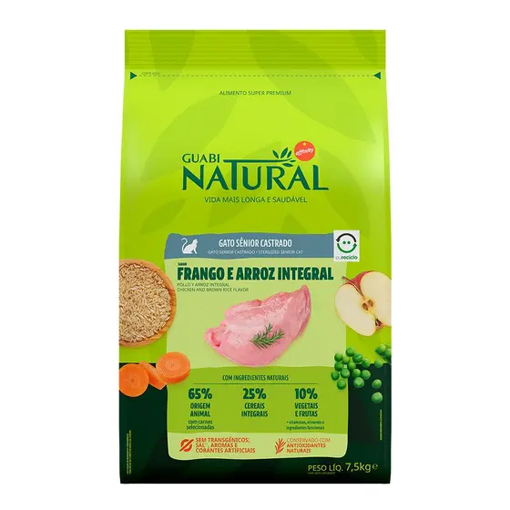 Racao Guabi Natural Gatos Senior Castr Frango/Arroz  7,5kg