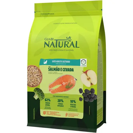 Racao Guabi Natural Gatos Castrados Salmao E Cevada - 7,5kg