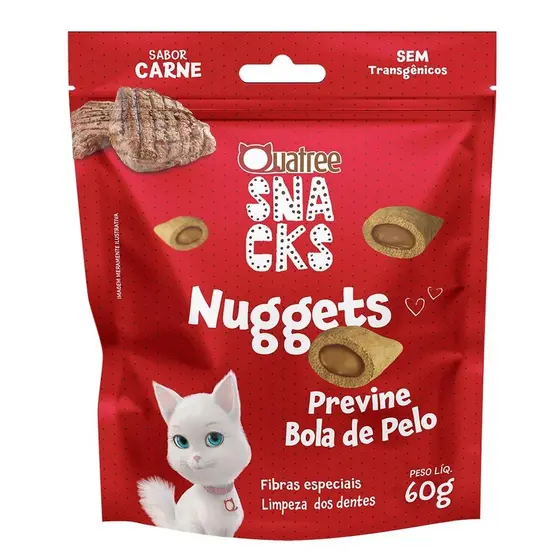 Snack Quatree Nuggets Para Gatos Bola de Pelo Sabor Carne 60g