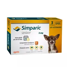Simparic Antipulgas e Carrapatos 5mg Para Cães 1,3 a 2,5kg 3 Comprimidos