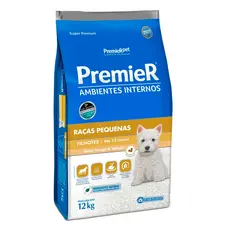 Ração Premier Ambientes Internos Cães Filhotes Raças Pequenas Frango E Salmão 12kg