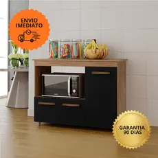 Envio imediato - Balcão Multiuso Forno 3 Portas 114 Cm Liza Savana Preto - MSI