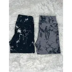 Kit 2 Shorts Fitness Marmorizado Roupa Academia Cintura Alta Feminino Tie Dye Zero Transparencia