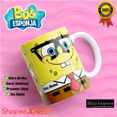 Caneca Bob Esponja Personalizada Com Nome Calça Quadrada Patrick 325ml
