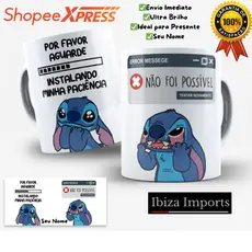 Caneca Personalizada Stitch Com Seu Nome Instalando a Minha Paciência Meme Xícara 325 ML