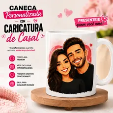 Caneca Personalizada Com Caricatura Casal Foto Presente Namorados Aniversário Amor 325ml