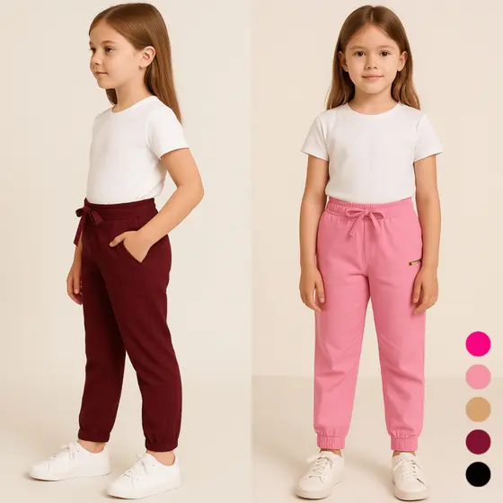 KIT 2 CALÇAS Menina Infantil Juvenil Inverno Frio Jogger Cargo Bengaline Elástico Blogueira Conforto