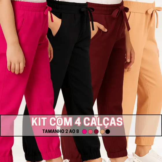 KIT 4 Calças Bengaline Menina Passeio Escola Blogueirinha Inverno Frio Conforto Elastico Punho Bolso