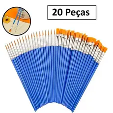Kit 20 Pincel De Pintura Ponta Fina Chata Grossa Tinta Guache Aquarela Óleo Artesanato Arte Infantil