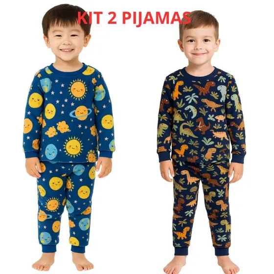 Kit 2 Pijamas Infantil Inverno Ted Fleece Frio Menino Menina