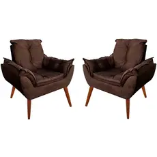 02 Poltronas Opalla Suede Marrom Várias Cores Decoração Para Clínica e Sala de Espera