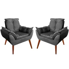 02 Poltronas Cadeira Opalla Suede Cinza Várias Cores Decoração Para Escritório e Sala de Espera