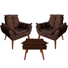Kit 2 Cadeira Estofada Escritório Poltrona Sala Opala + Puff Quadrado Tecido Suede
